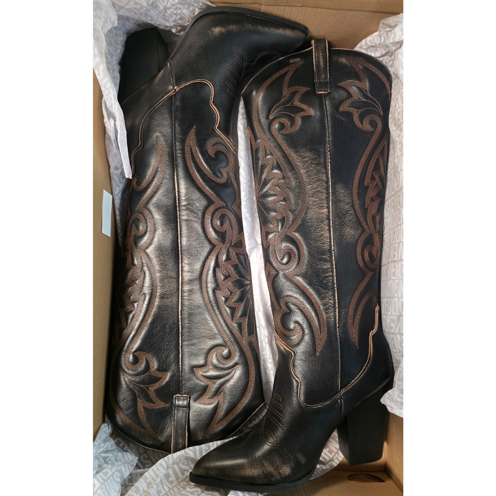 Steve Madden Lasso Western Leather High Boot Womens Size 9 Brown Distressed - Picture 6 of 10